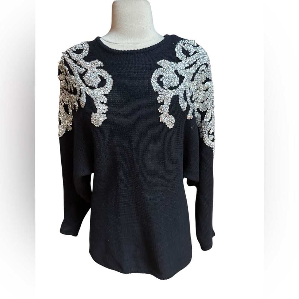 1980s Bonnie‎ Boerer Sequin Embellished Shoulders Sweater